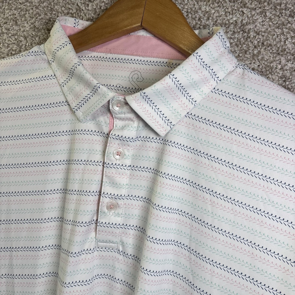 Swannies Co Polo Shirt Mens Large White Stripe Golf Performance Lightweight